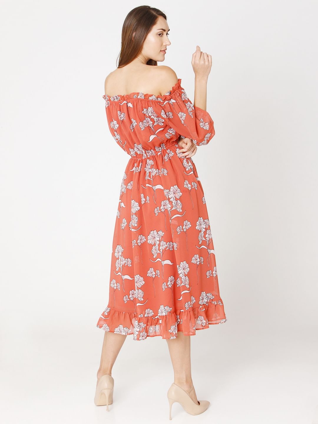 casual off the shoulder midi dress