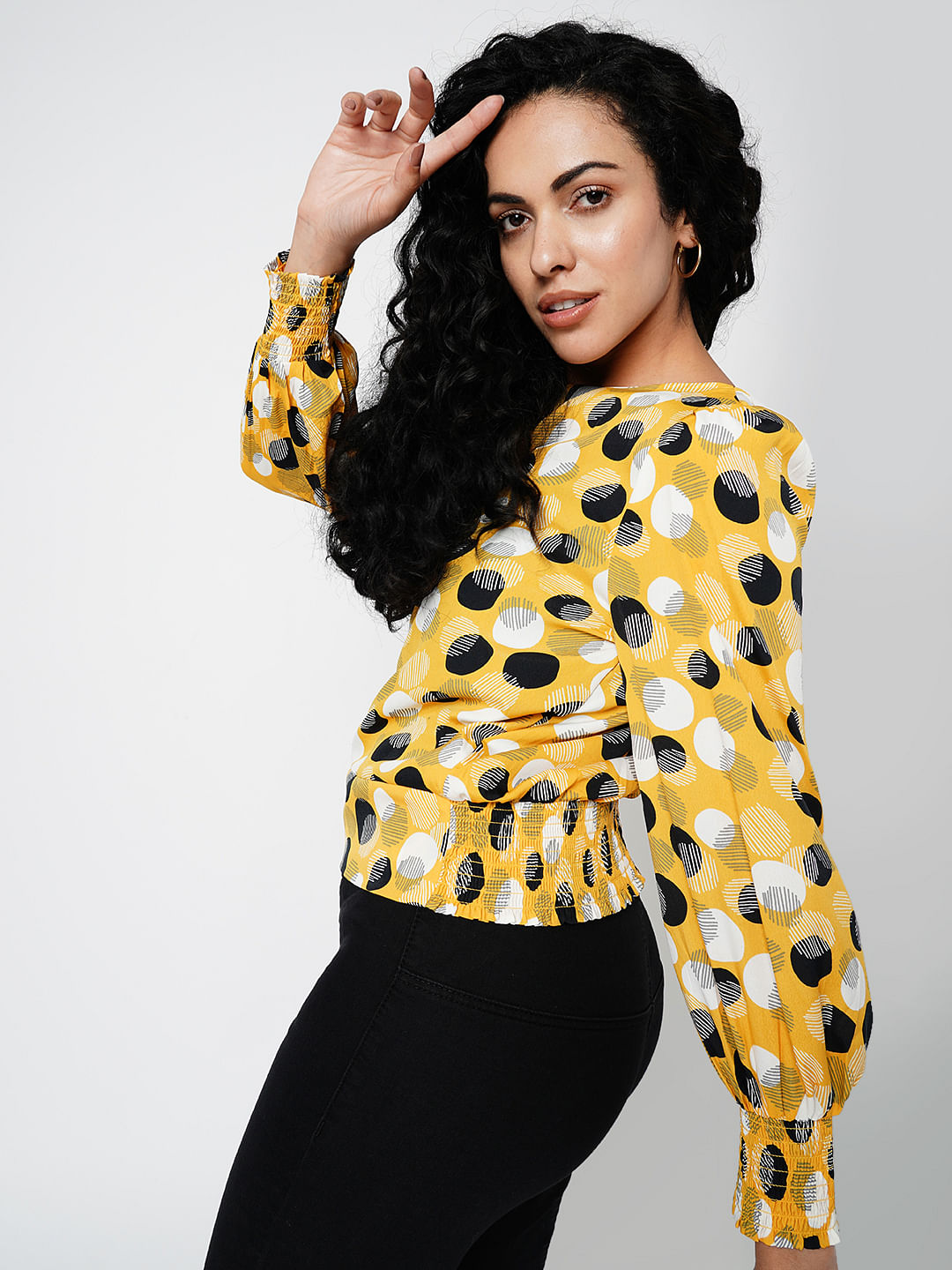 Yellow polka store dot top