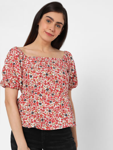 Red Floral Peplum Top