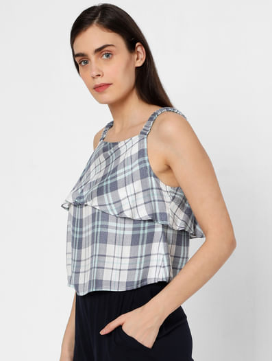 Grey Tiered Strappy Check Top