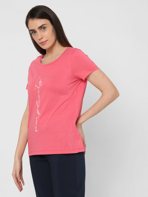 Pink Typography Print T-shirt