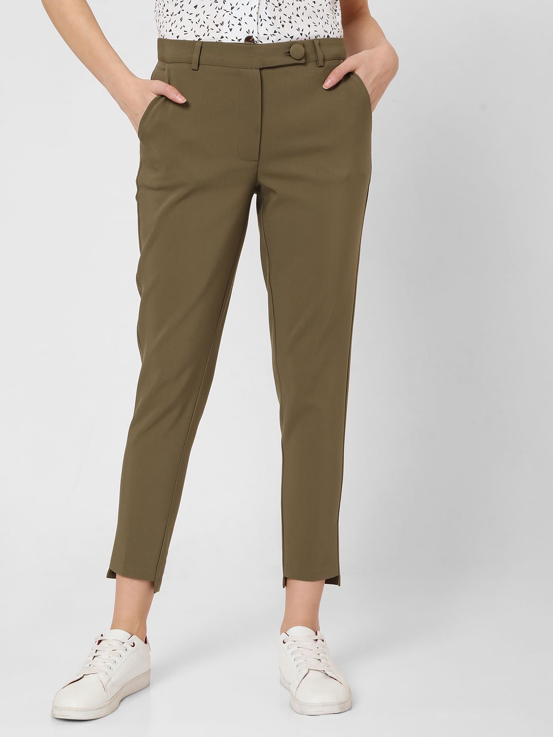 green slim fit trousers