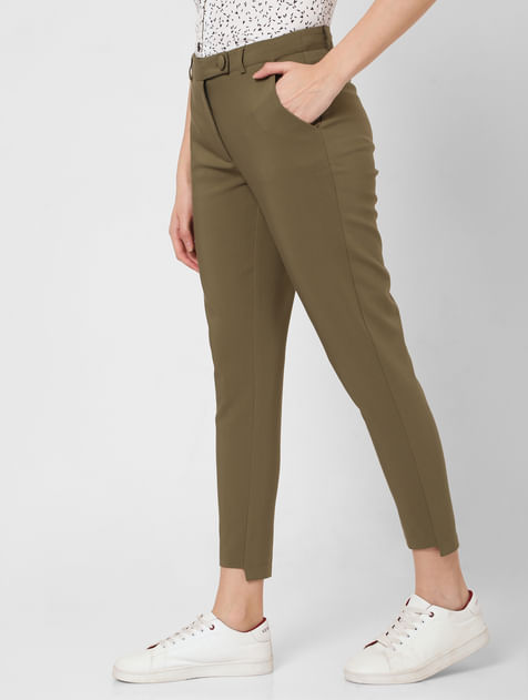 Green Mid Rise Slim Fit Trousers