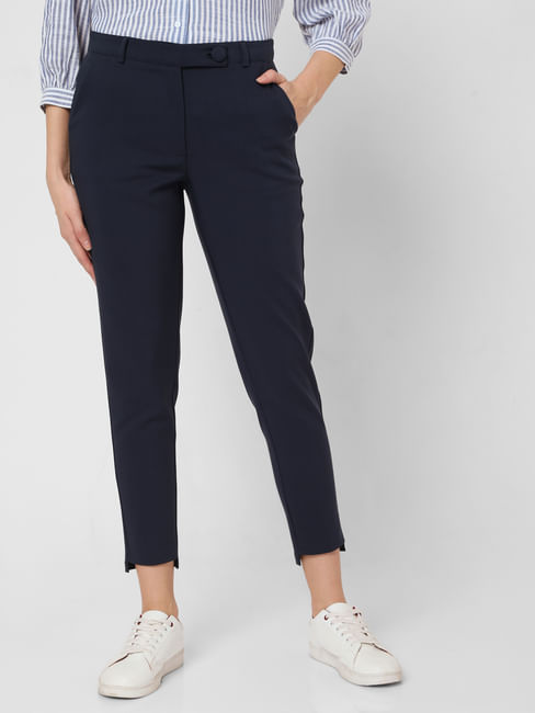 Blue Mid Rise Slim Fit Trousers