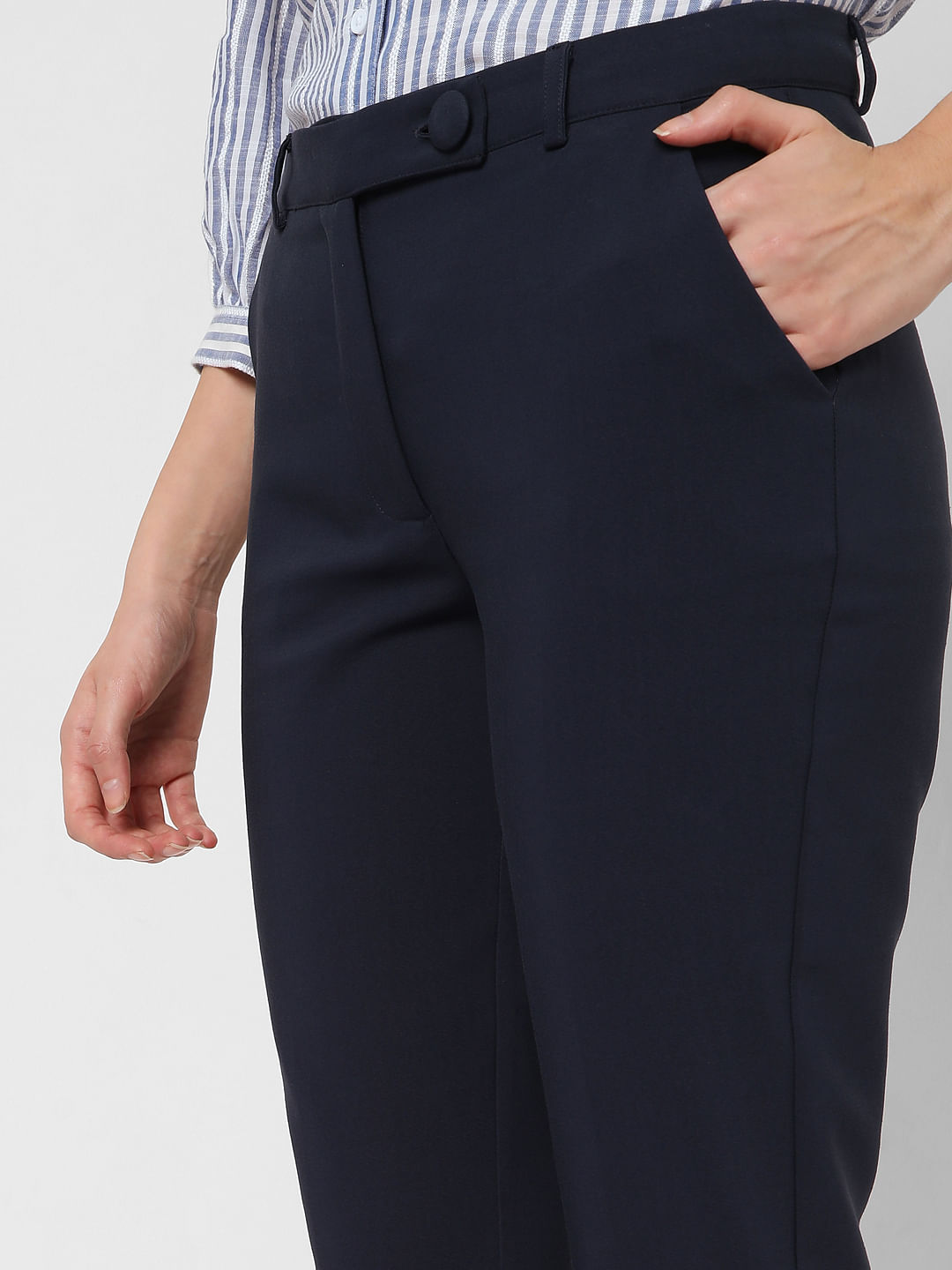 Buy Peter England Elite Navy Blue Slim Fit Checks Trousers for Mens Online   Tata CLiQ