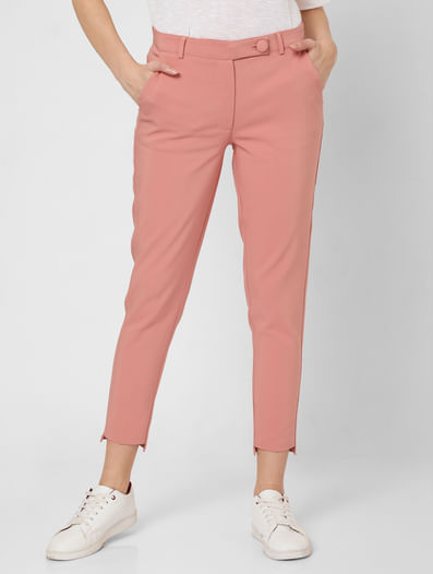 Pink Mid Rise Slim Fit Trousers