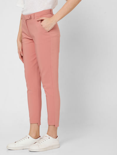 Pink Mid Rise Slim Fit Trousers