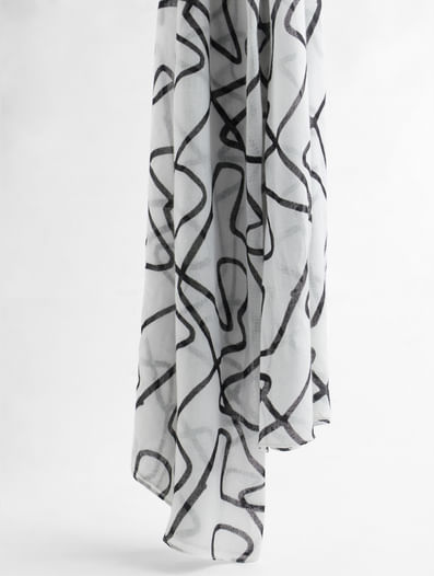White Abstract Print Scarf