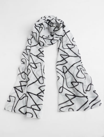 White Abstract Print Scarf