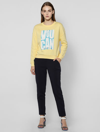Yellow Slogan Print Sweatshirt 