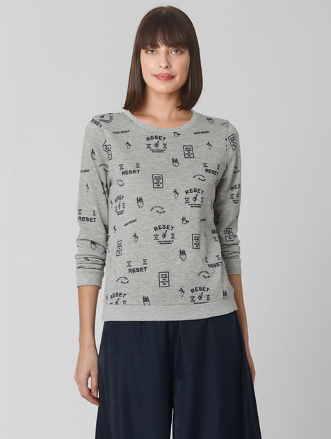 Grey Reset Graphic Print Sweatshirt