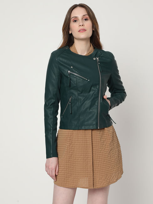 Green Faux Leather PU Jacket