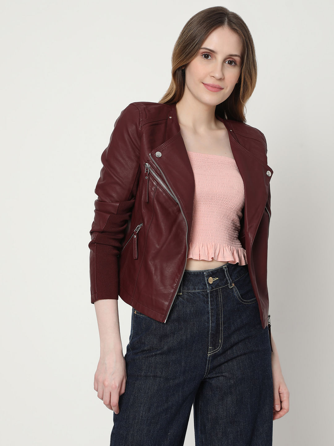 vero moda brown leather jacket