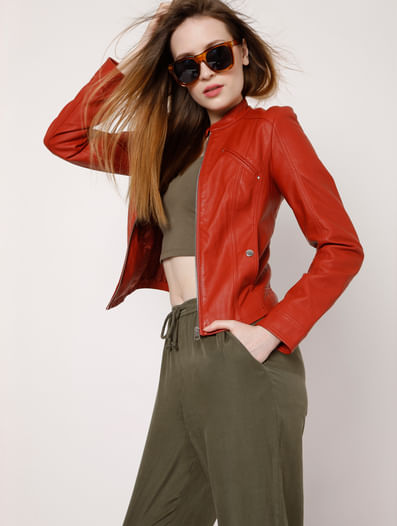 Rusty Red Faux Leather PU Jacket