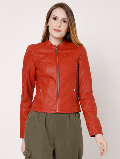 Rusty Red Faux Leather PU Jacket