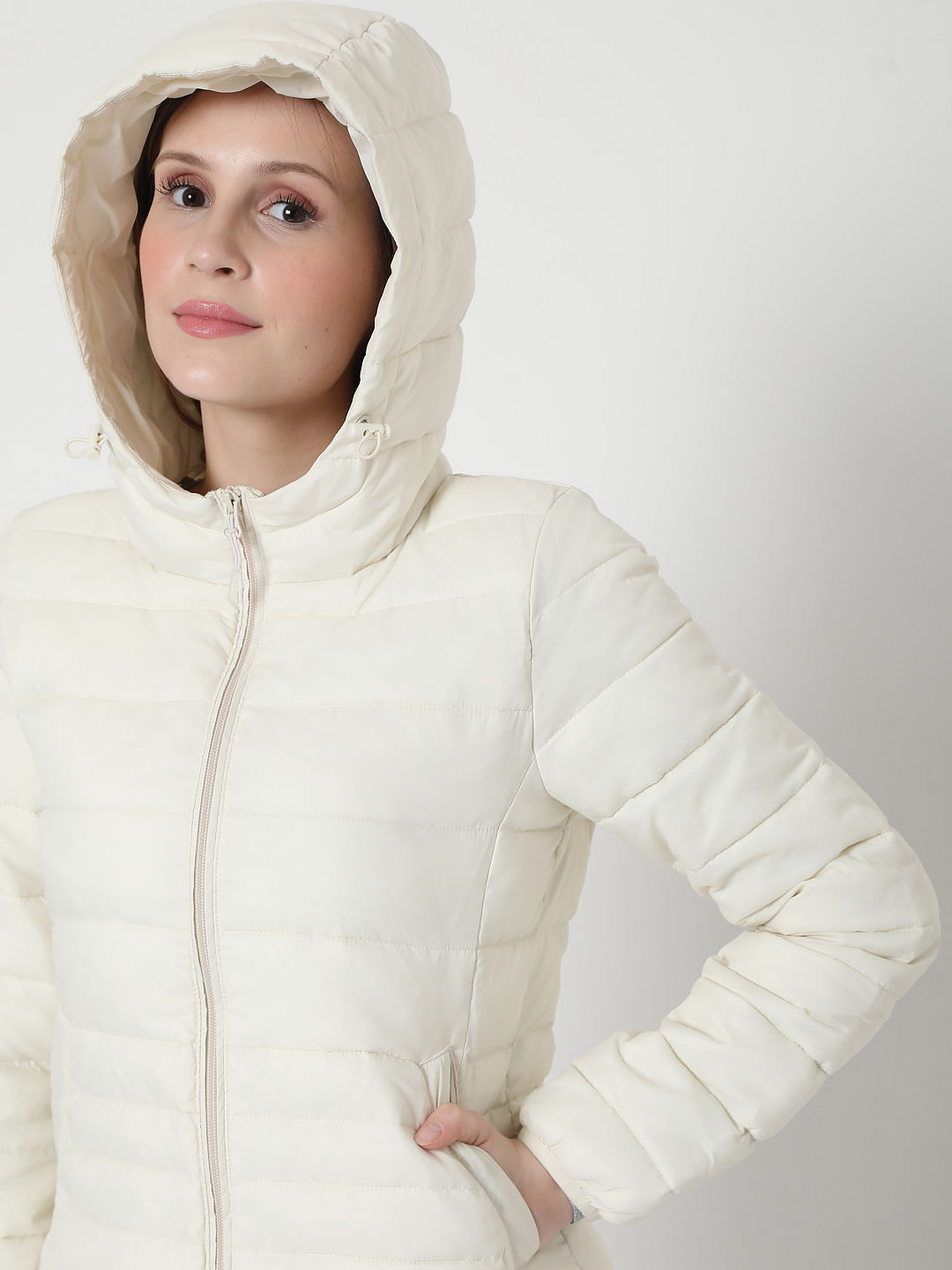 white hooded winter coat