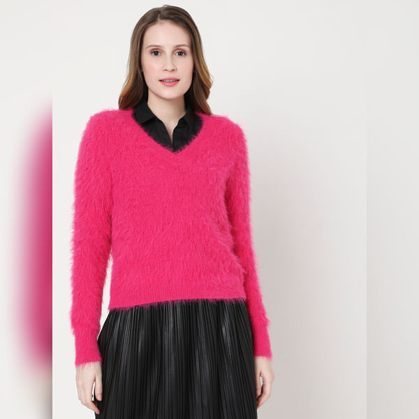 VERO MODA Pink Textured Knit Pullover