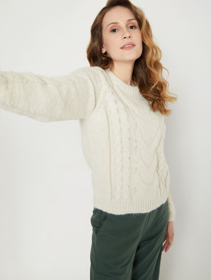 White Cable Knit Sweater