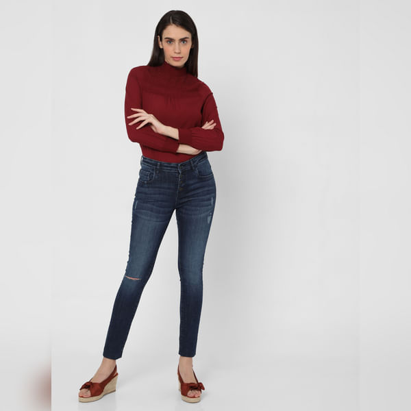VERO MODA Blue High Rise Ripped Skinny Jeans