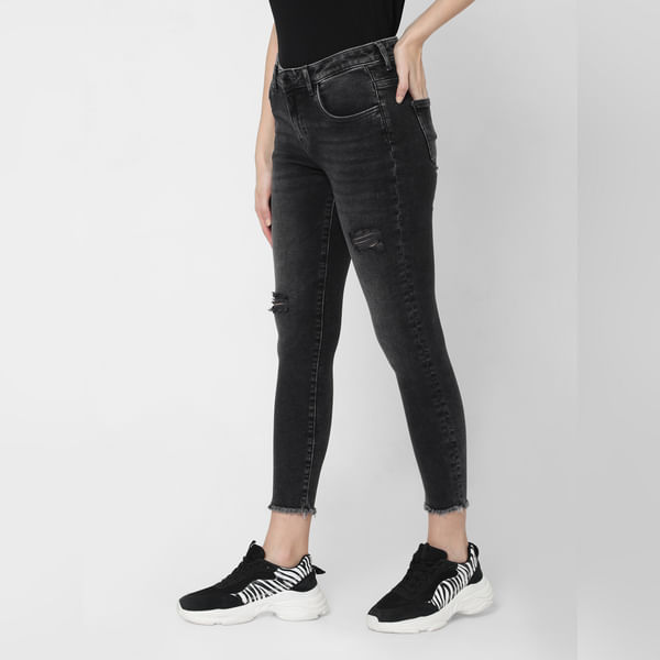 BESTSELLER CLOTHING Black High Rise Ripped Skinny Jeans