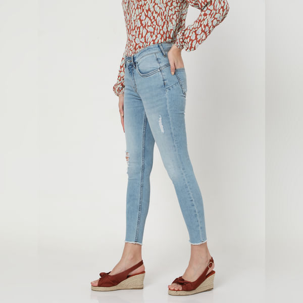 VERO MODA Light Blue Mid Rise Push Up Wendy Skinny Jeans