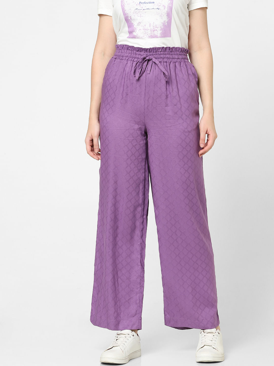 Wide satin trousers  Purple  Ladies  HM IN