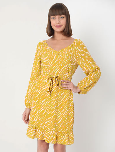 Mustard Printed Wrap Dress