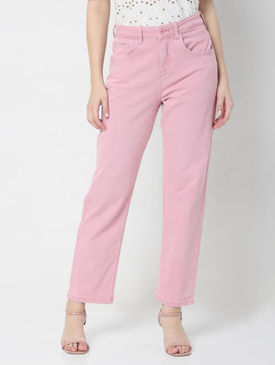 Pink High Waist Girlfriend Jeans