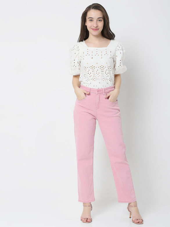 Women's Jeans Pink High Waisted Brandedfashion