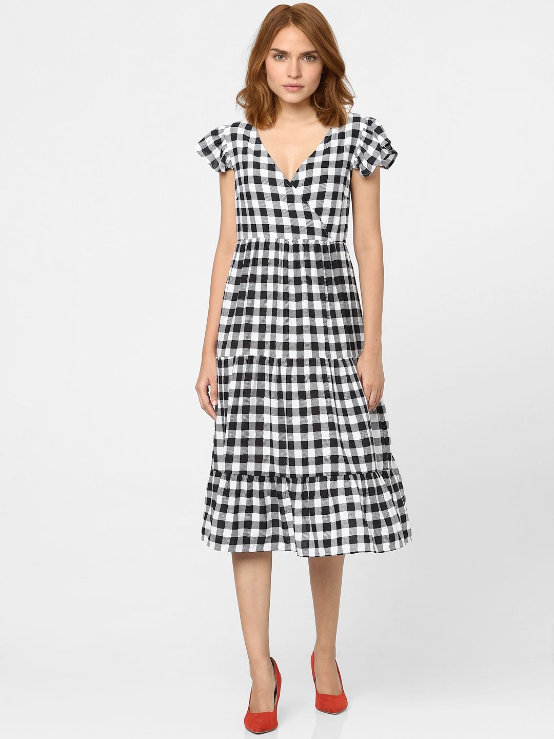 Checked black and white on sale dress