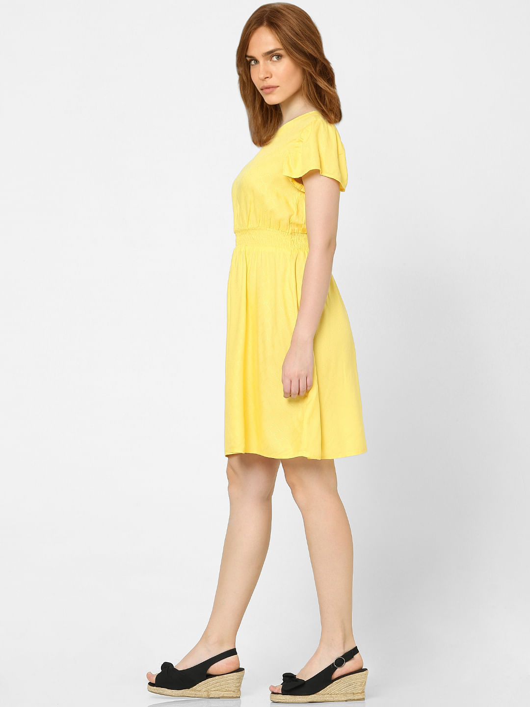 Yellow fit and cheap flare dress