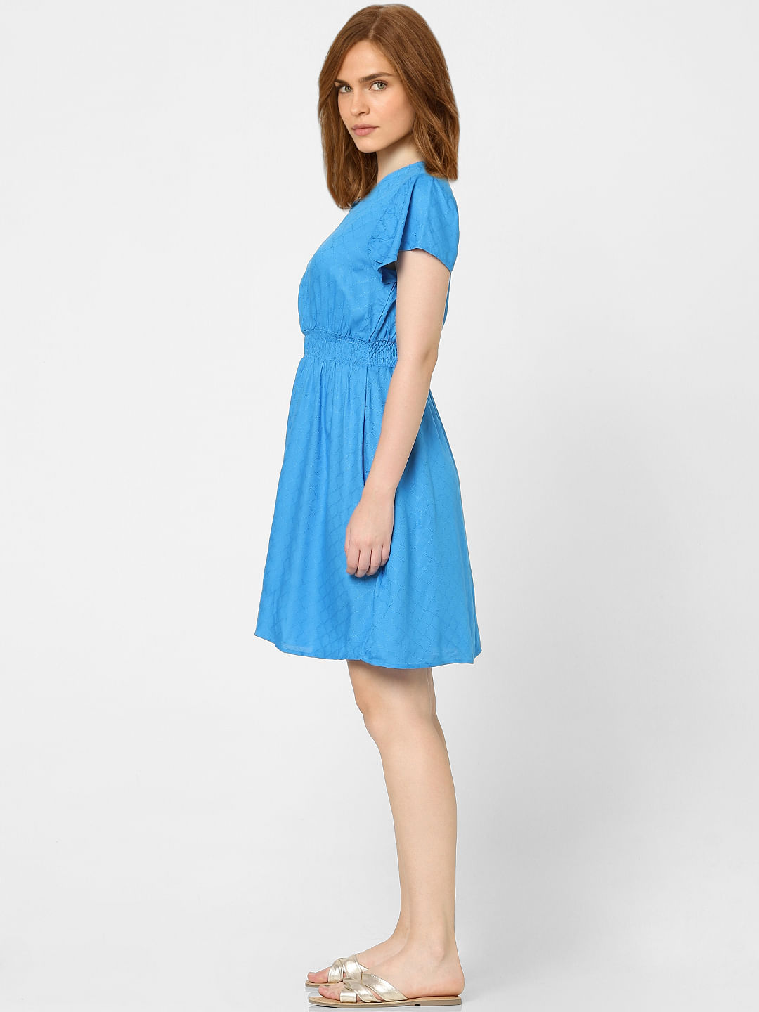 Astral Blue | Textured Fit & Flare Dress | WoolOvers AU