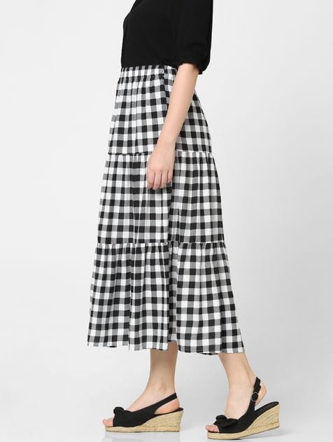 Black Checked High Waist Skirt