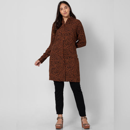 Brown Animal Print Shirt Dress