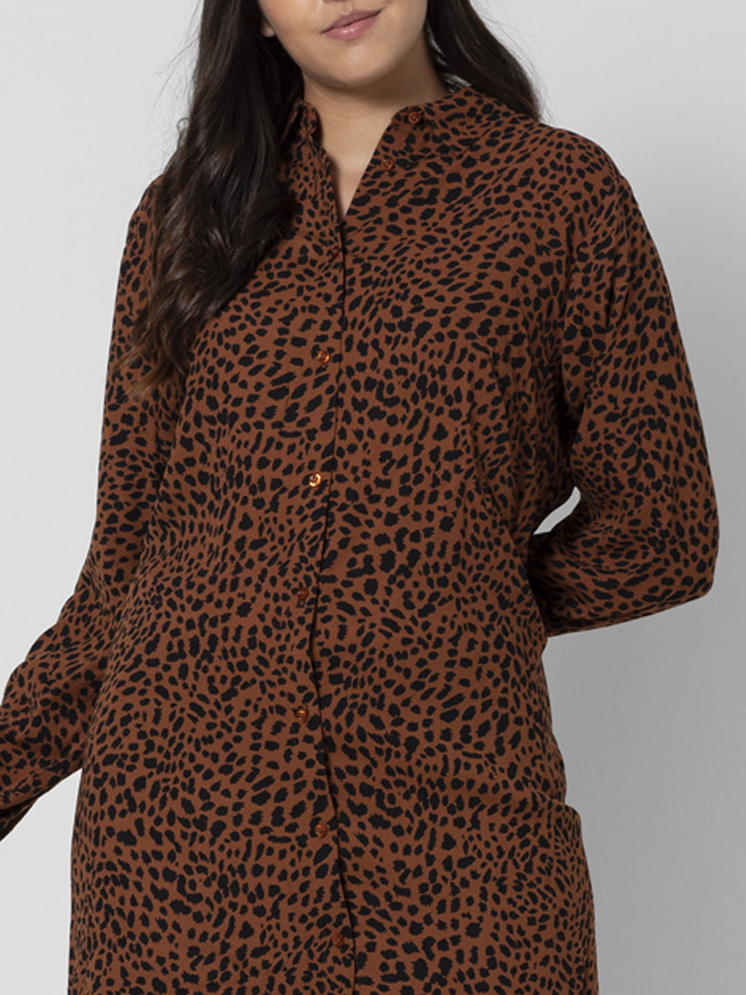 long animal print shirt dress