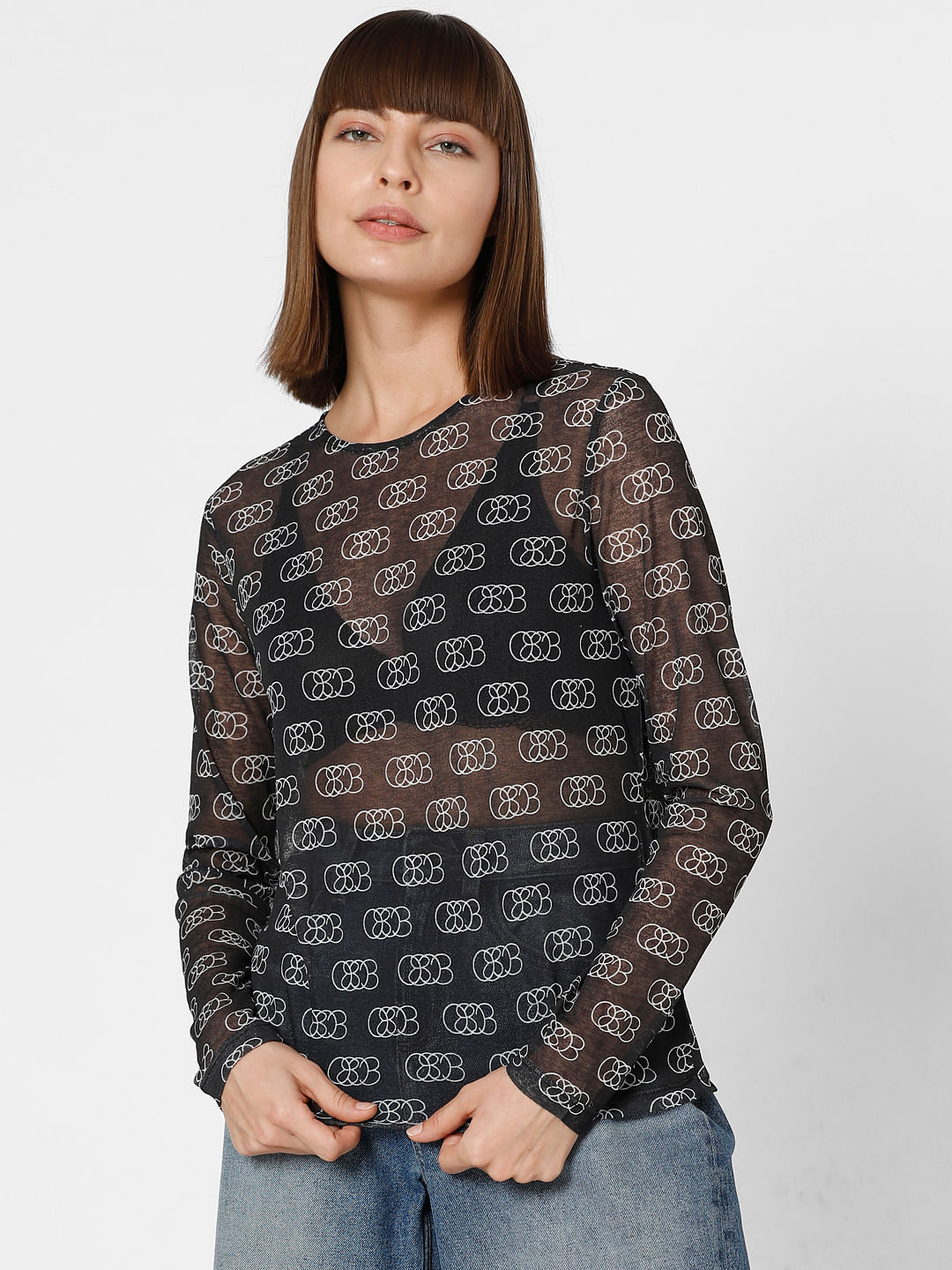 Sheer hot sale patterned top