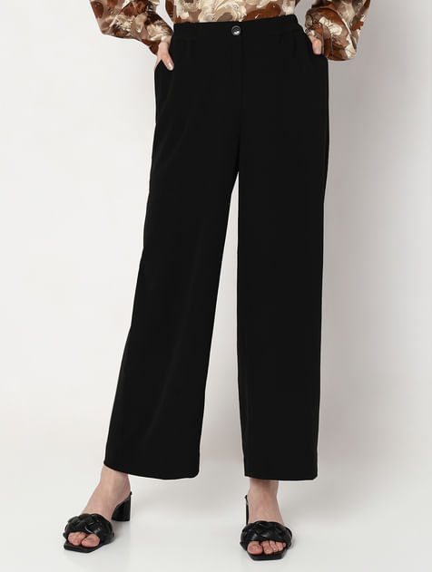 Black High Neck Straight Fit Pants