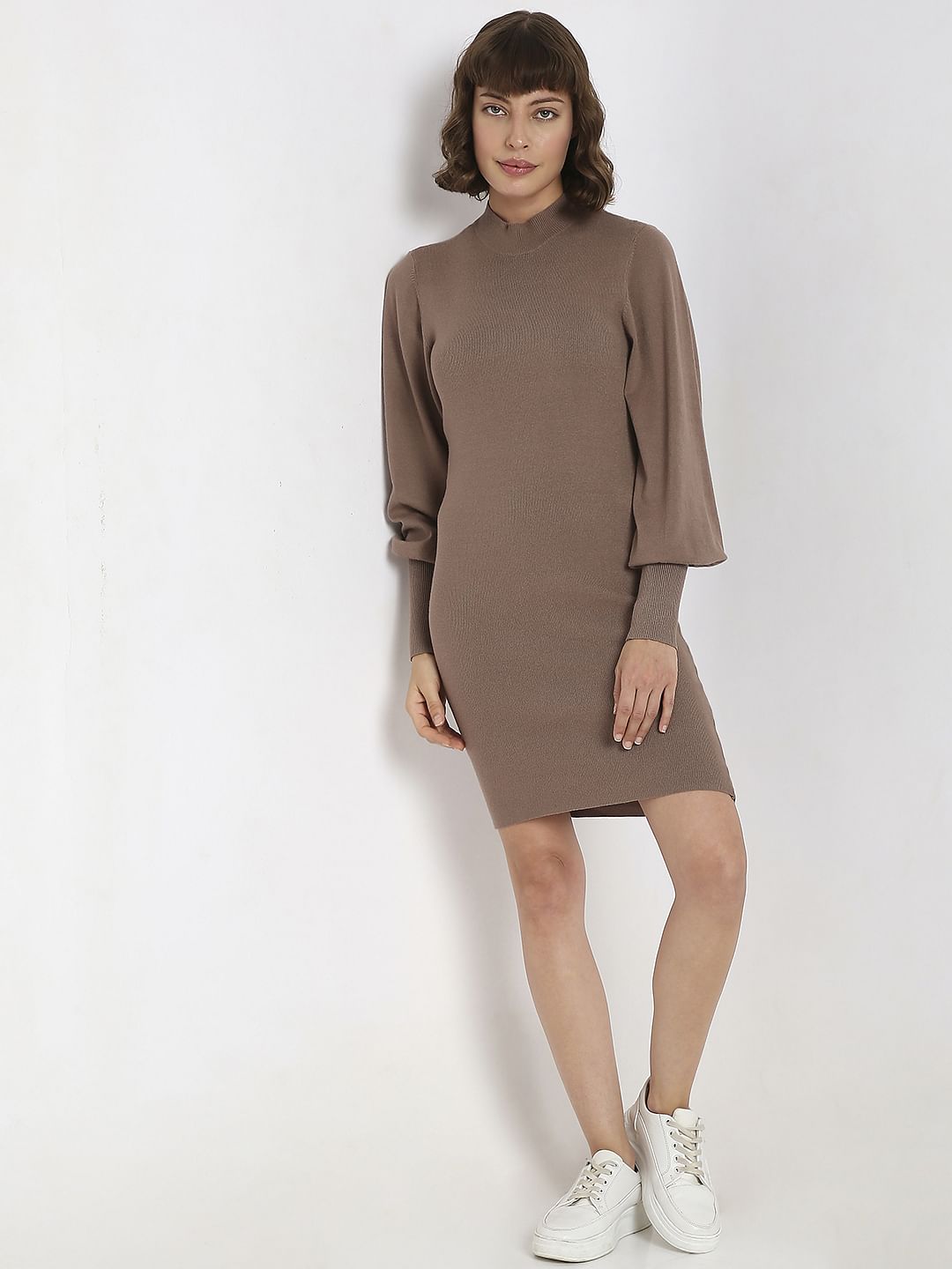 Beige high shop neck dress