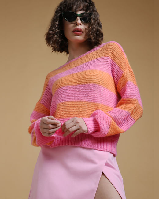 Pink Striped Boatneck Pullover
