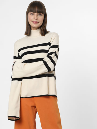 Off-White High Neck Striped Pullover