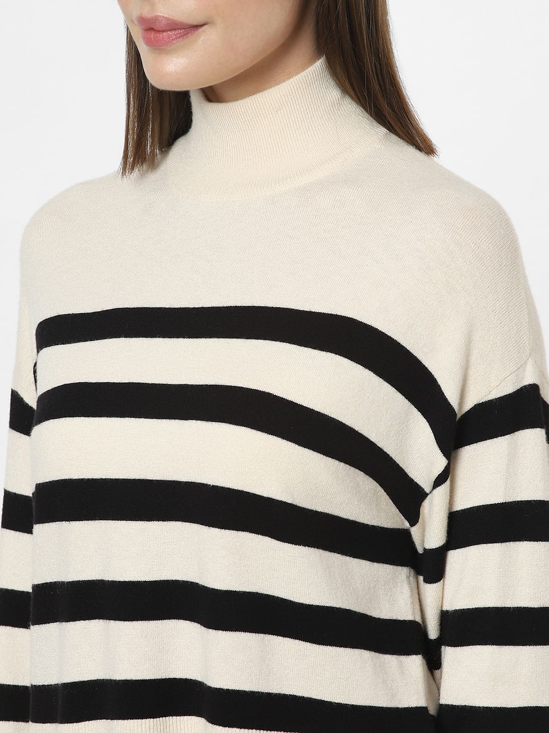 High neck black hotsell and white striped top