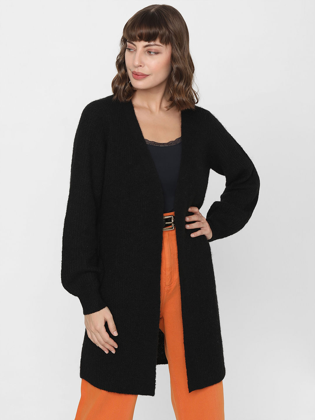 Black Front Open Cardigan