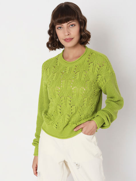 Green Jacquard Knit Pullover