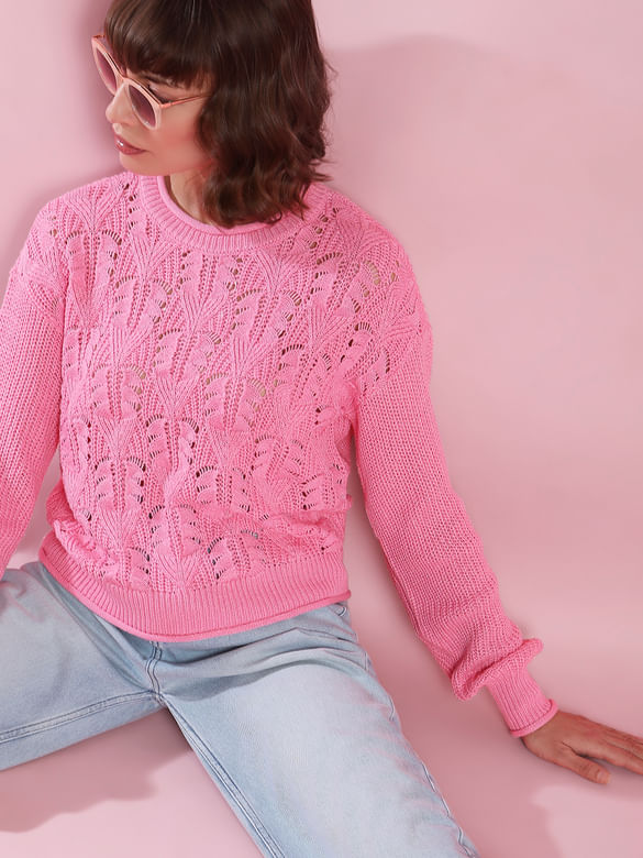 Pink Jacquard Knit Pullover