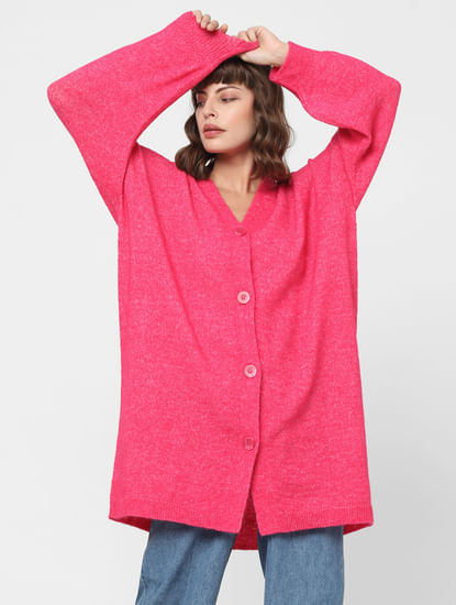 Hot Pink Buttoned Front Cardigan