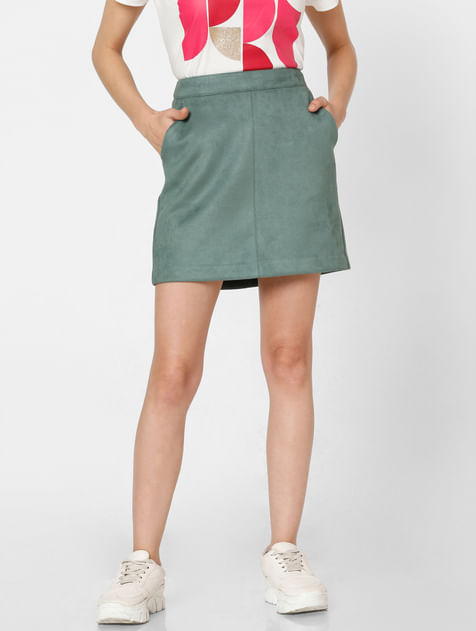 Green Faux Suede Mini Skirt