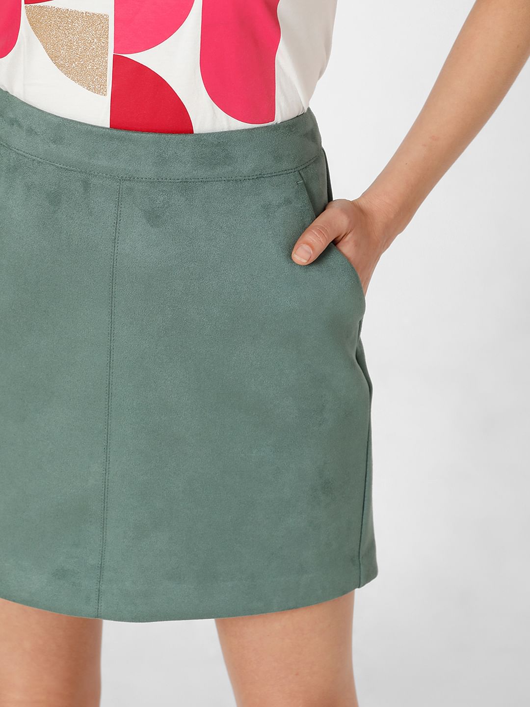 Green Faux Suede Mini Skirt