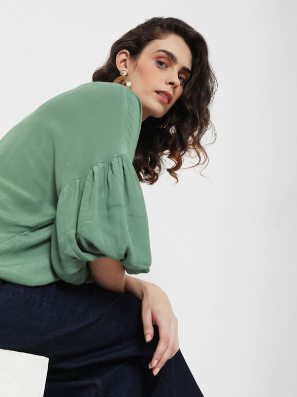 Green Puff Sleeves Top