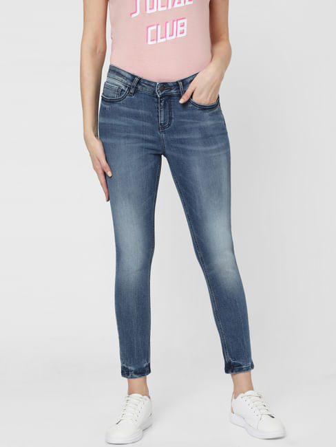 Blue Mid Rise Skinny Jeans