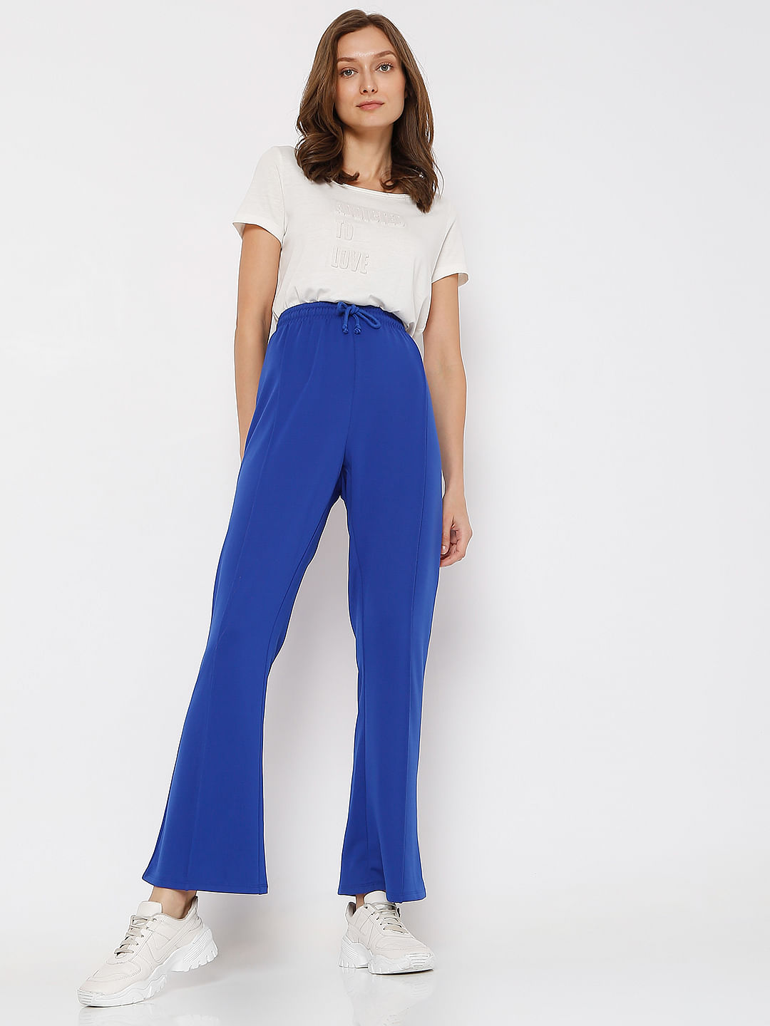 Buy Broadstar Royal Blue Flared Fit High Rise Trousers for Womens Online   Tata CLiQ